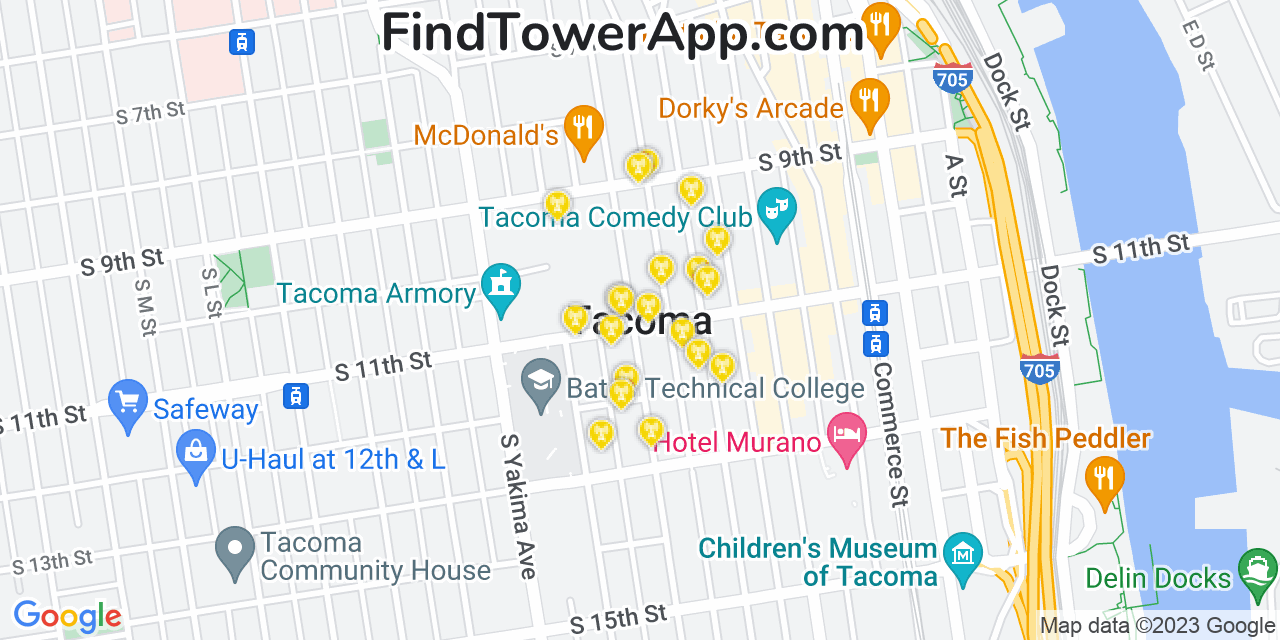 AT&T 4G/5G cell tower coverage map Tacoma, Washington