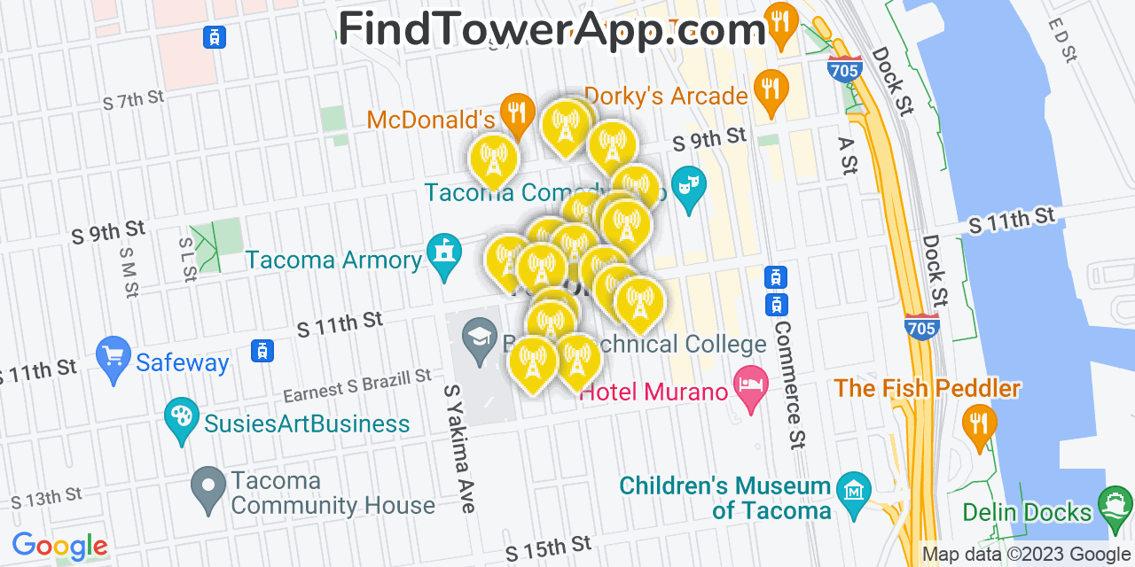 Verizon 4G/5G cell tower coverage map Tacoma, Washington