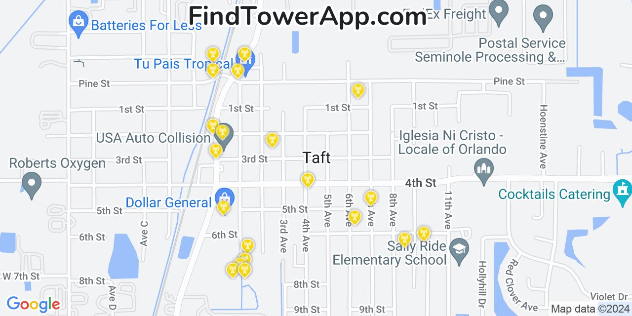 Verizon 4G/5G cell tower coverage map Taft, Florida