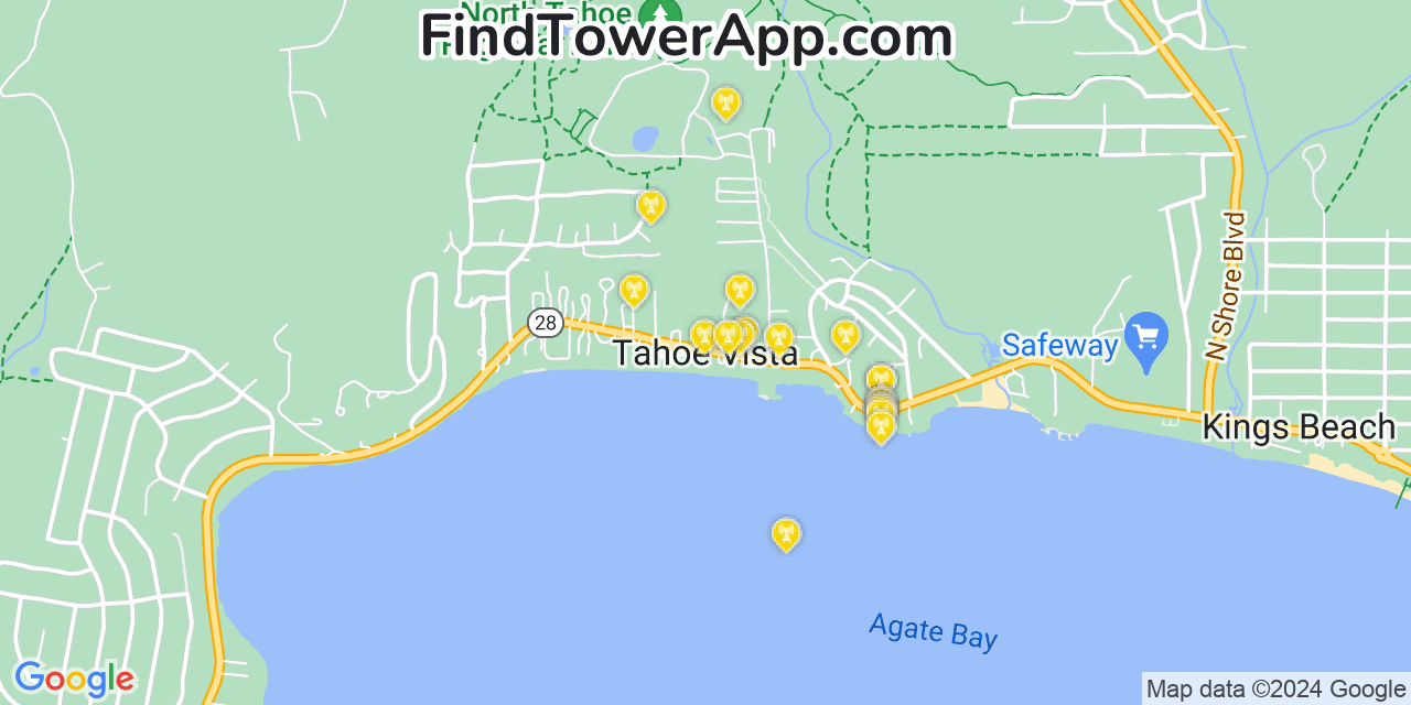 Verizon 4G/5G cell tower coverage map Tahoe Vista, California