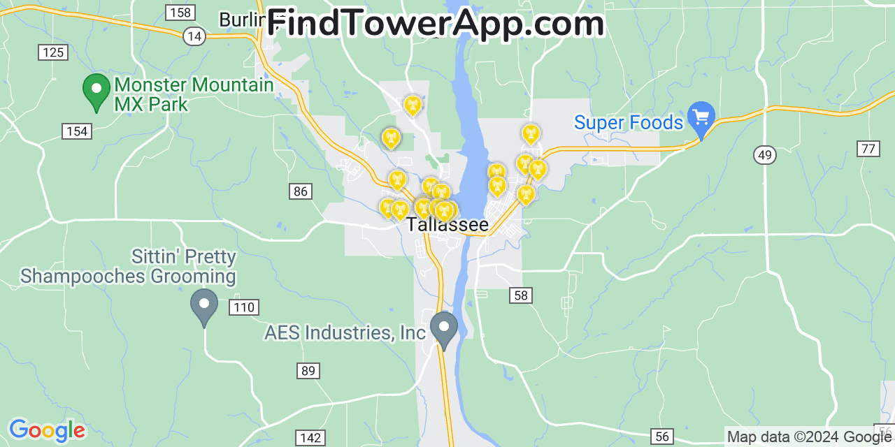 AT&T 4G/5G cell tower coverage map Tallassee, Alabama