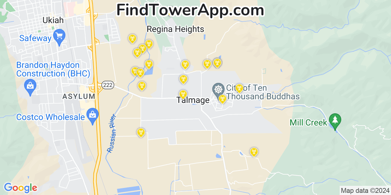 AT&T 4G/5G cell tower coverage map Talmage, California