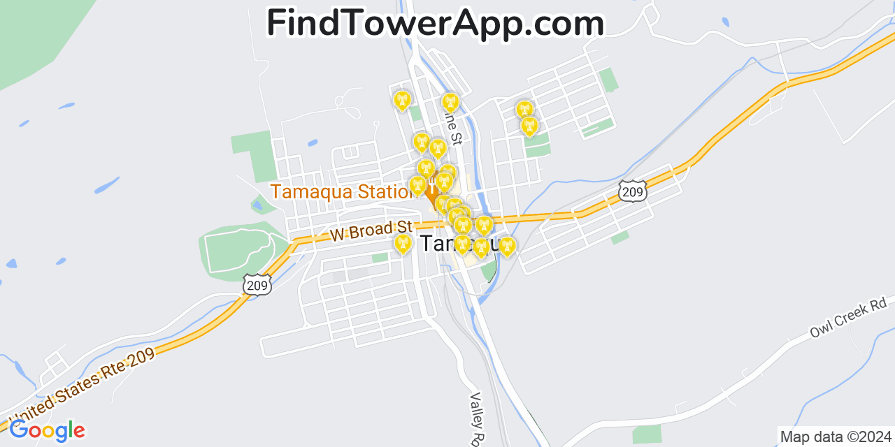 AT&T 4G/5G cell tower coverage map Tamaqua, Pennsylvania