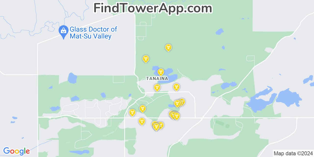 AT&T 4G/5G cell tower coverage map Tanaina, Alaska