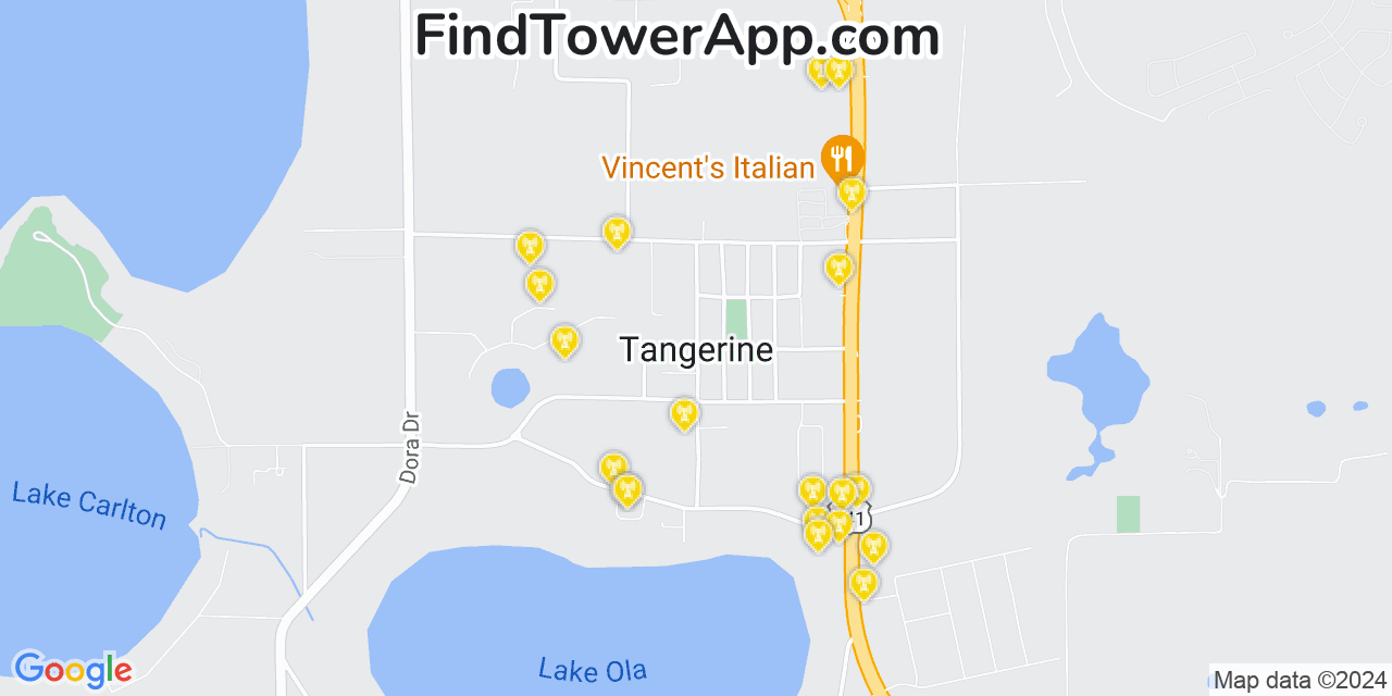 AT&T 4G/5G cell tower coverage map Tangerine, Florida