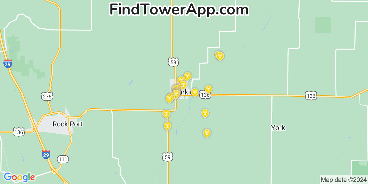 AT&T 4G/5G cell tower coverage map Tarkio, Missouri