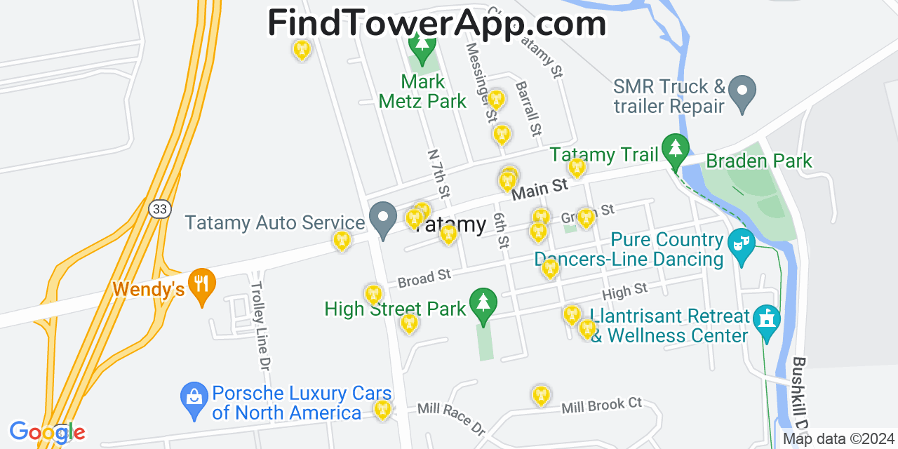 AT&T 4G/5G cell tower coverage map Tatamy, Pennsylvania