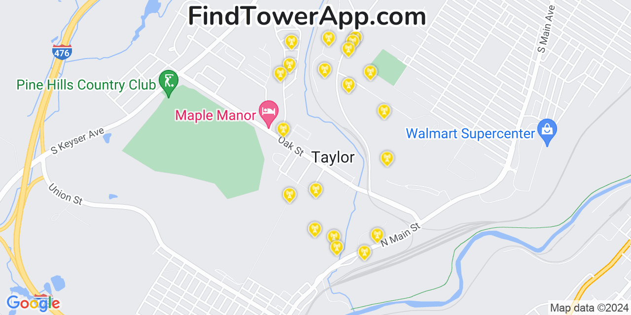 T-Mobile 4G/5G cell tower coverage map Taylor, Pennsylvania