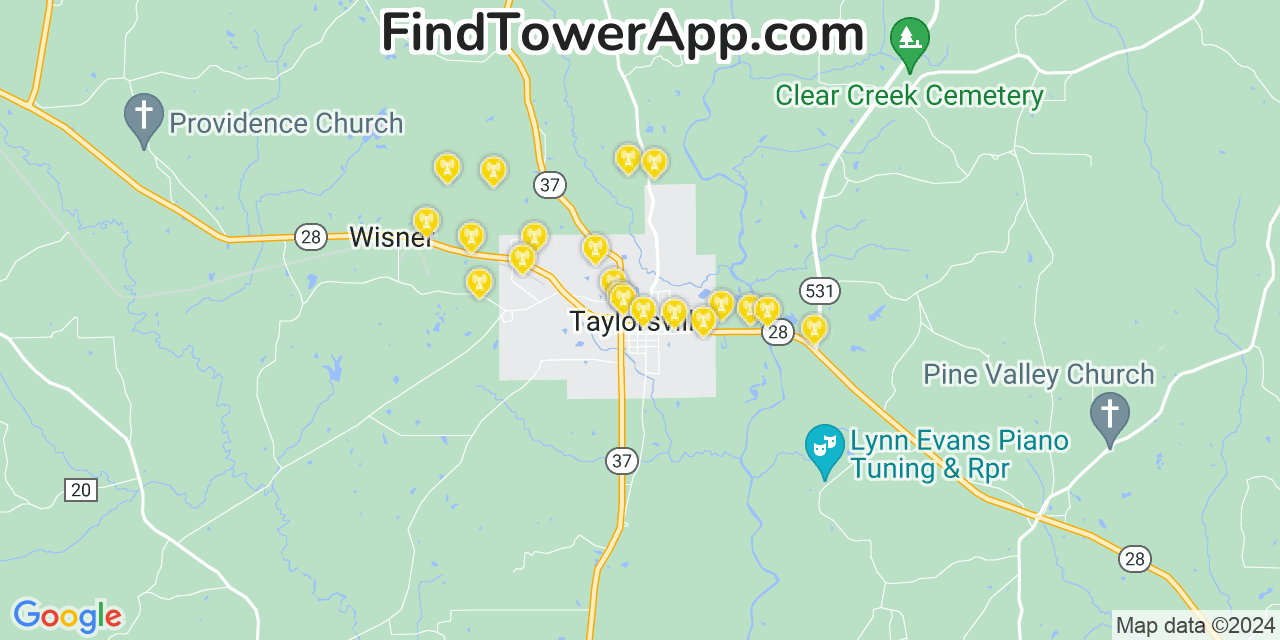 T-Mobile 4G/5G cell tower coverage map Taylorsville, Mississippi