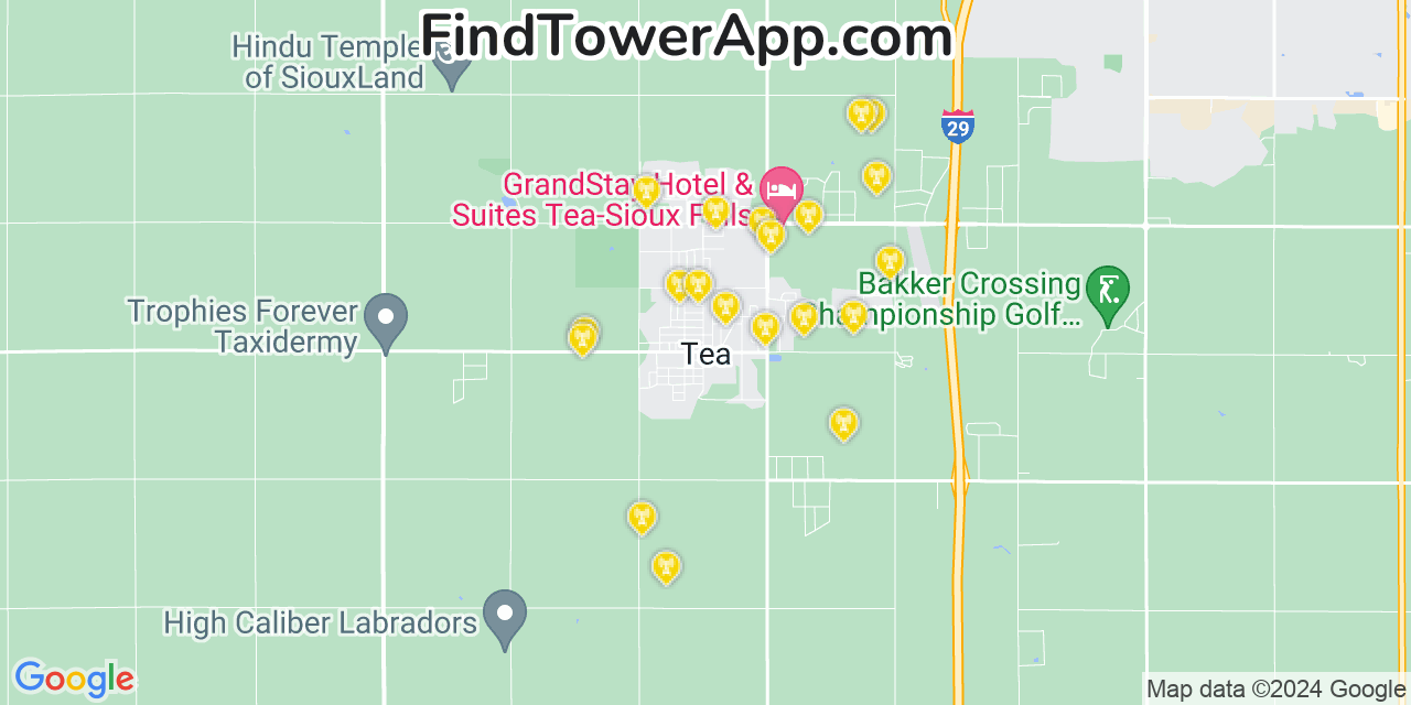 Verizon 4G/5G cell tower coverage map Tea, South Dakota