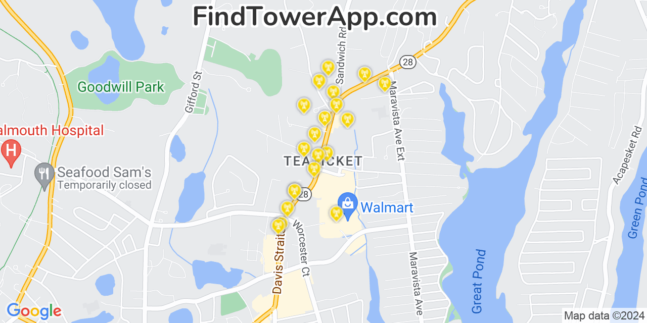 T-Mobile 4G/5G cell tower coverage map Teaticket, Massachusetts