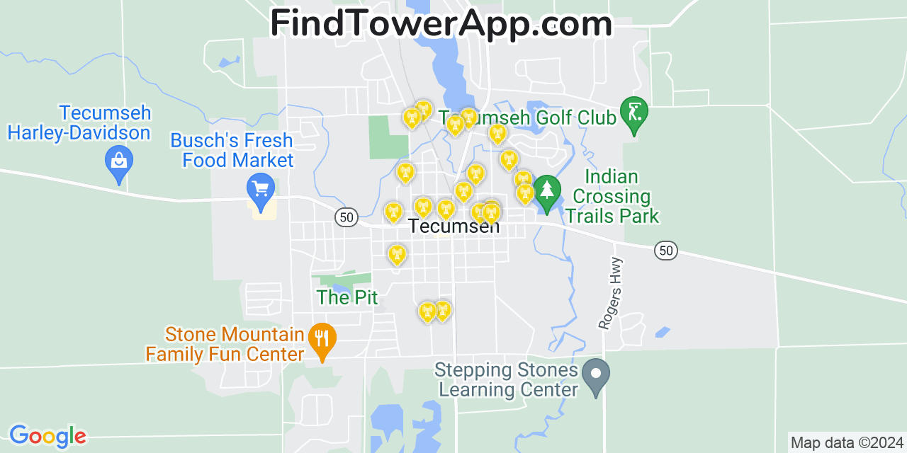 Verizon 4G/5G cell tower coverage map Tecumseh, Michigan