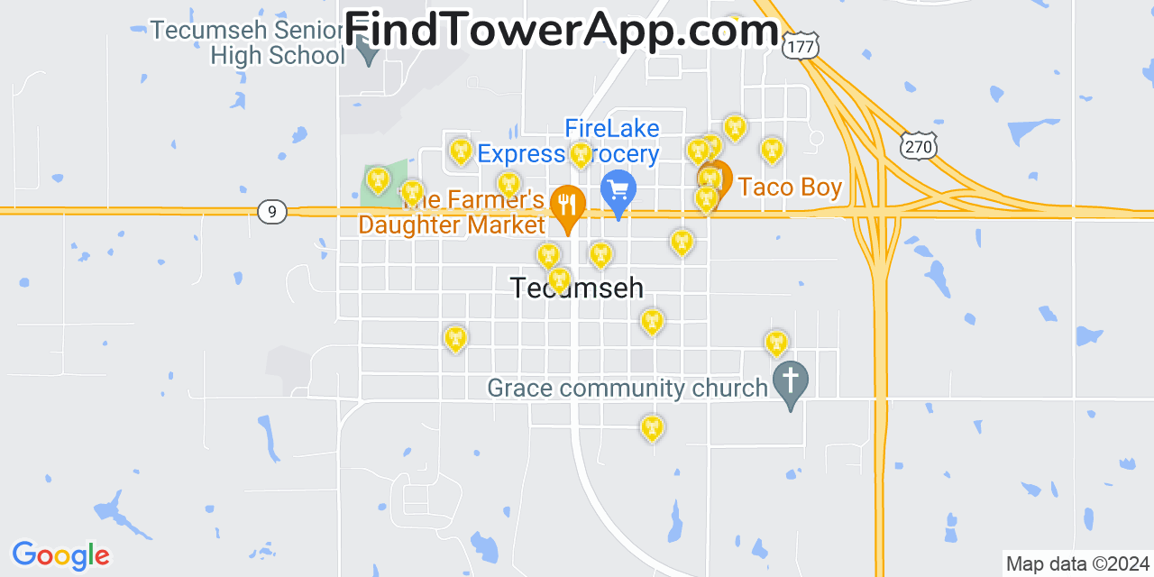 T-Mobile 4G/5G cell tower coverage map Tecumseh, Oklahoma