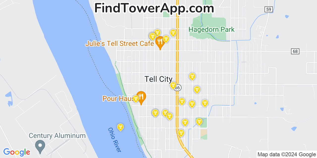 AT&T 4G/5G cell tower coverage map Tell City, Indiana