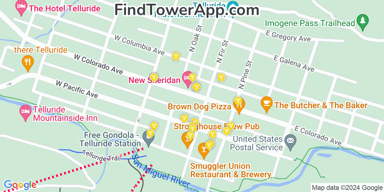 AT&T 4G/5G cell tower coverage map Telluride, Colorado