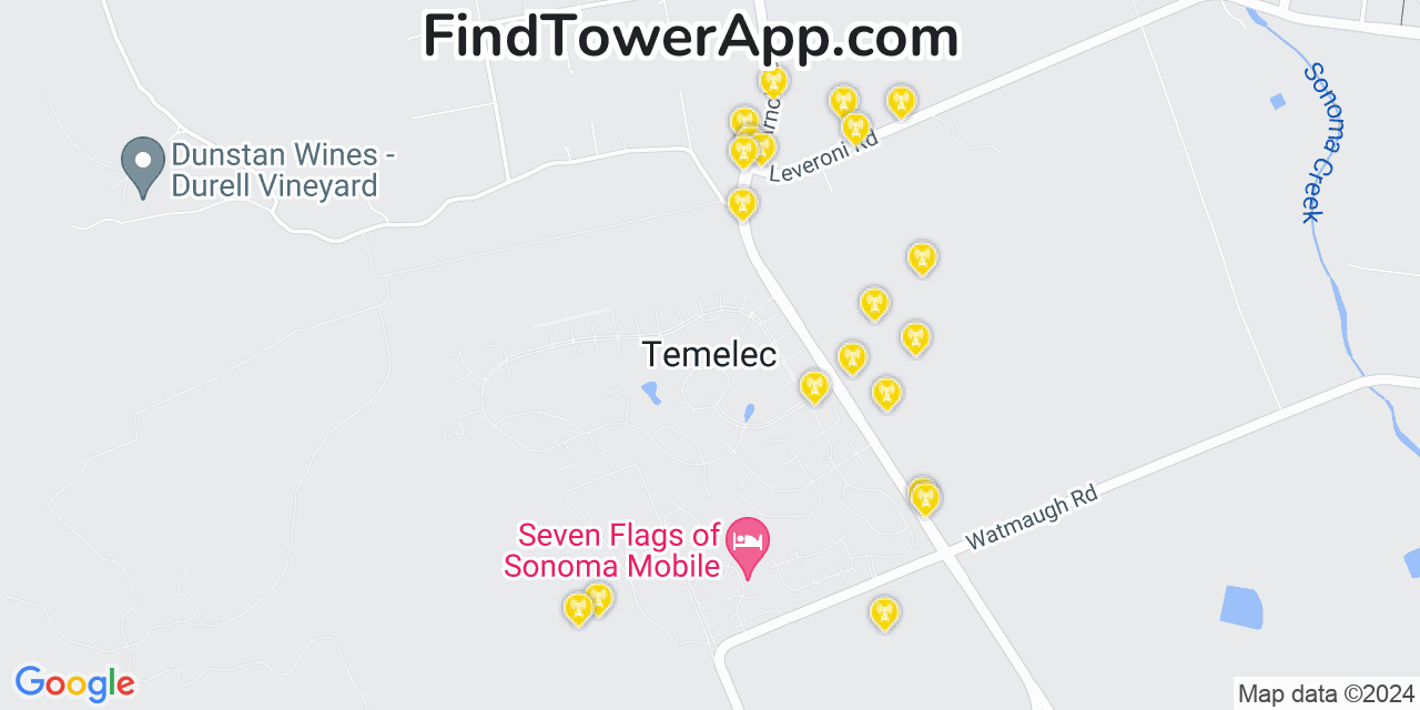 Verizon 4G/5G cell tower coverage map Temelec, California