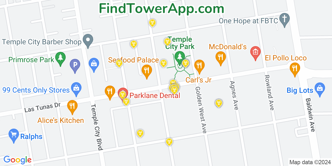 T-Mobile 4G/5G cell tower coverage map Temple City, California