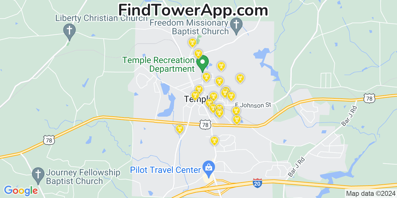 Verizon 4G/5G cell tower coverage map Temple, Georgia