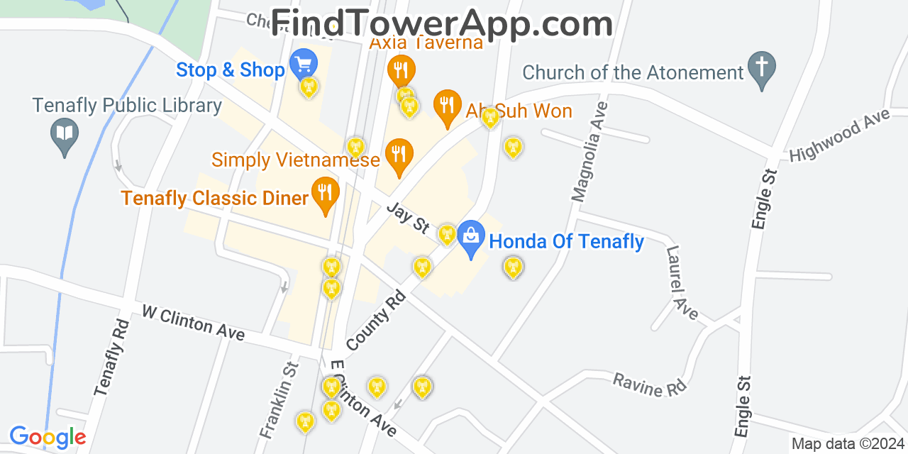 AT&T 4G/5G cell tower coverage map Tenafly, New Jersey