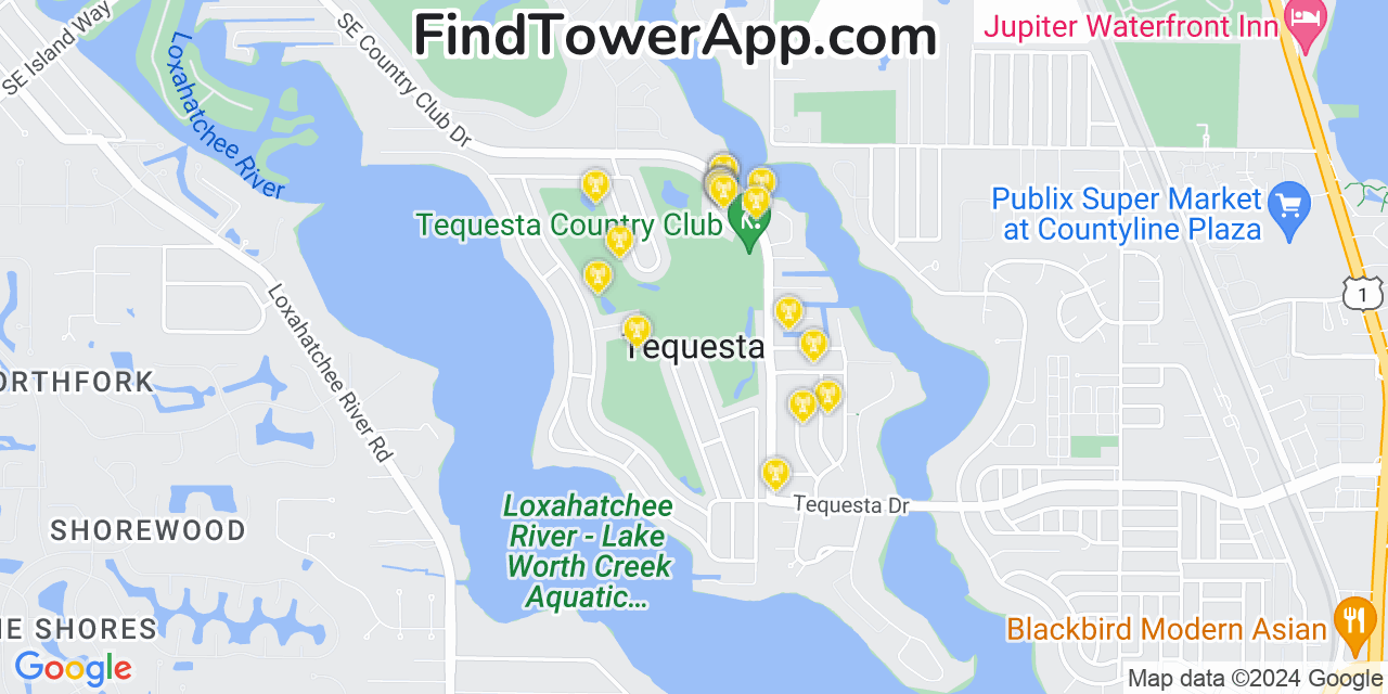 AT&T 4G/5G cell tower coverage map Tequesta, Florida