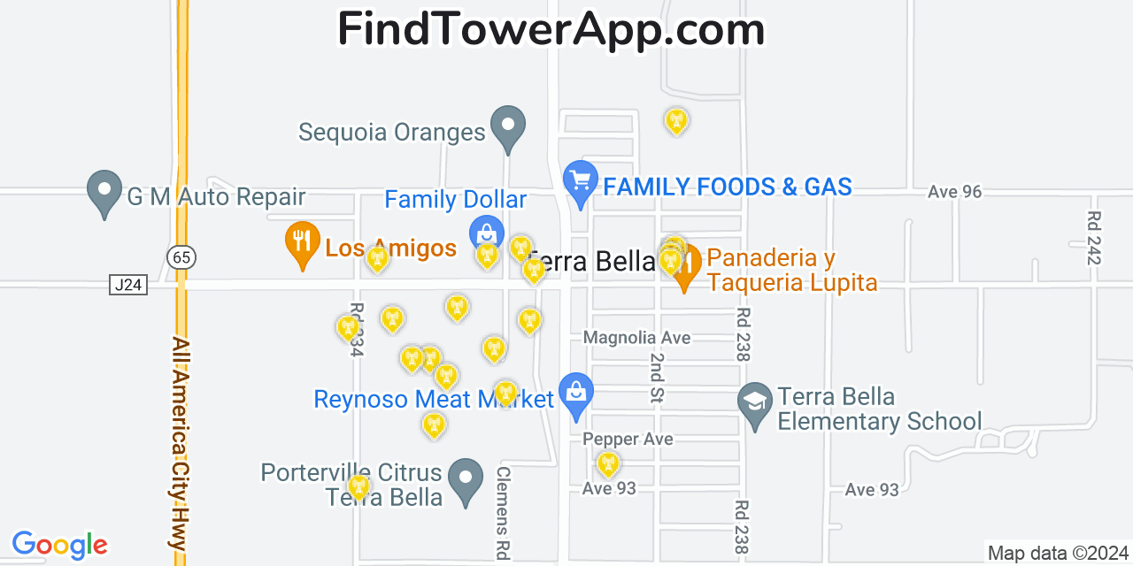 AT&T 4G/5G cell tower coverage map Terra Bella, California