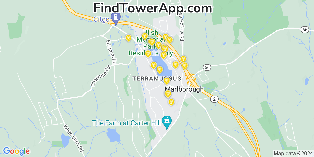 AT&T 4G/5G cell tower coverage map Terramuggus, Connecticut