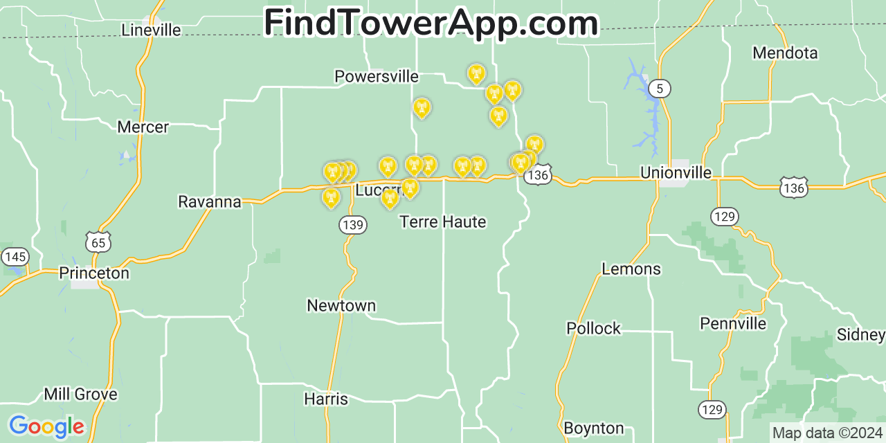 Verizon 4G/5G cell tower coverage map Terre Haute, Missouri