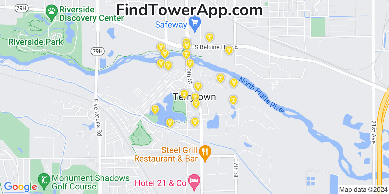 Verizon 4G/5G cell tower coverage map Terrytown, Nebraska