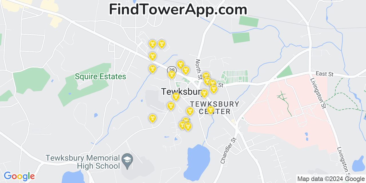 T-Mobile 4G/5G cell tower coverage map Tewksbury, Massachusetts