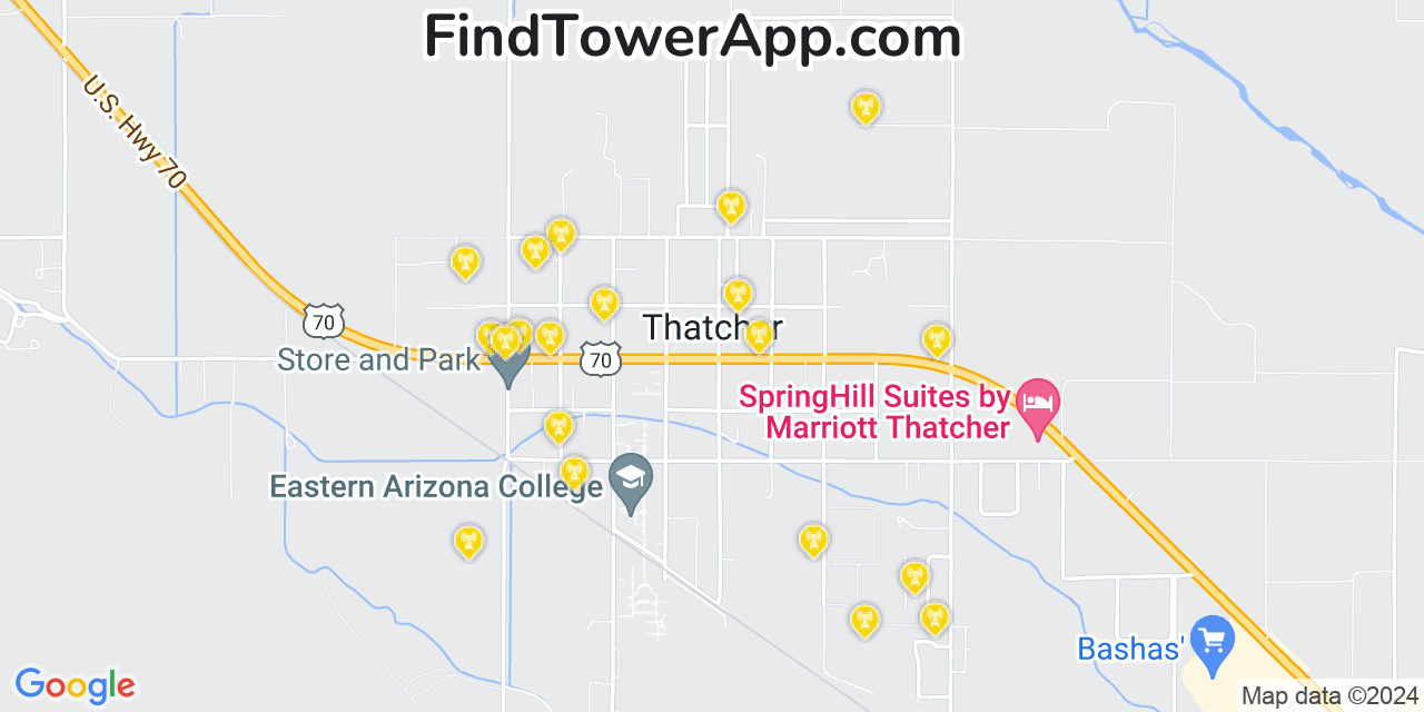 AT&T 4G/5G cell tower coverage map Thatcher, Arizona