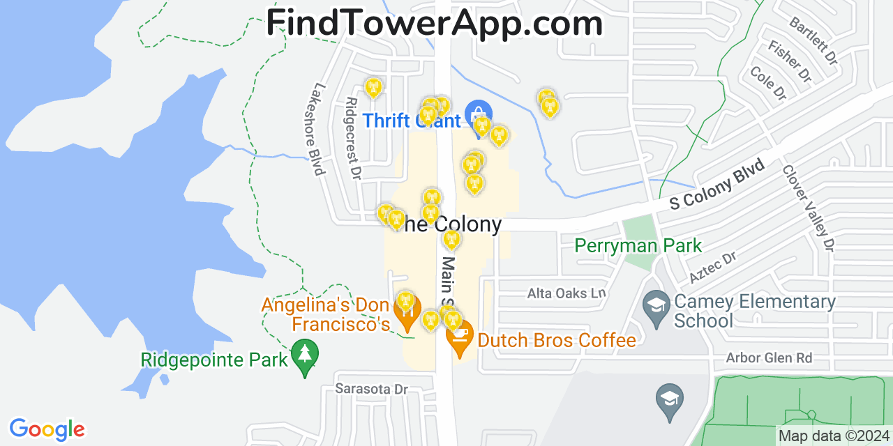 AT&T 4G/5G cell tower coverage map The Colony, Texas