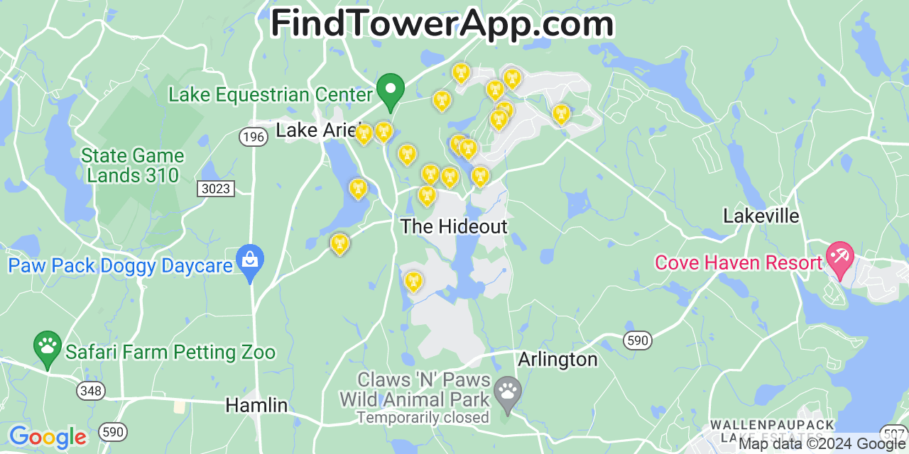 AT&T 4G/5G cell tower coverage map The Hideout, Pennsylvania