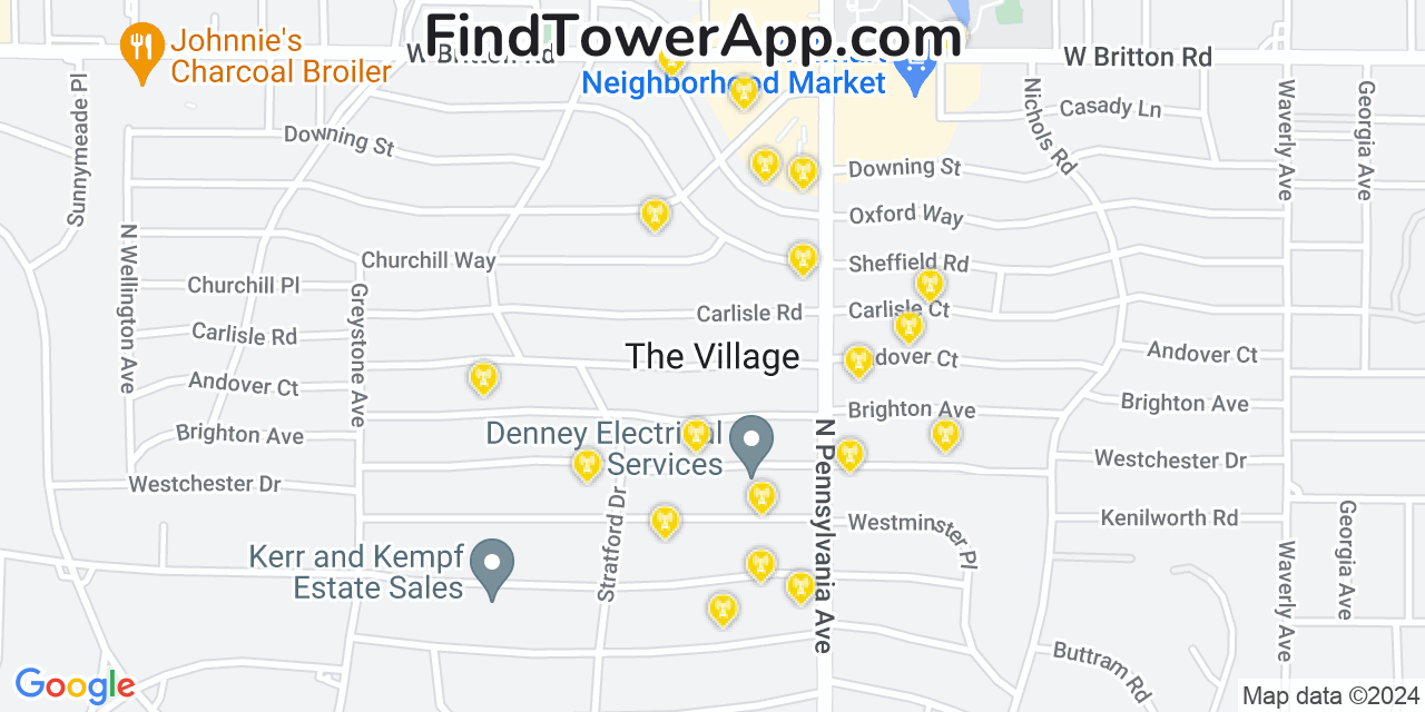 AT&T 4G/5G cell tower coverage map The Village, Oklahoma