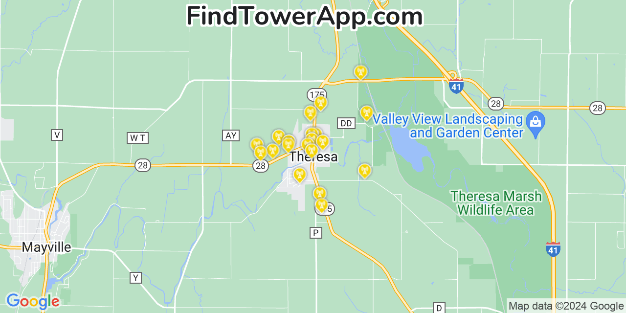 AT&T 4G/5G cell tower coverage map Theresa, Wisconsin