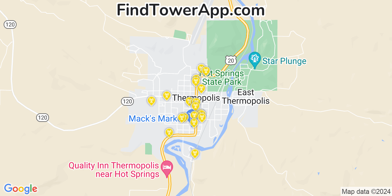 AT&T 4G/5G cell tower coverage map Thermopolis, Wyoming