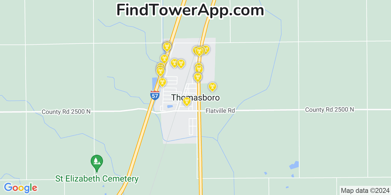 Verizon 4G/5G cell tower coverage map Thomasboro, Illinois