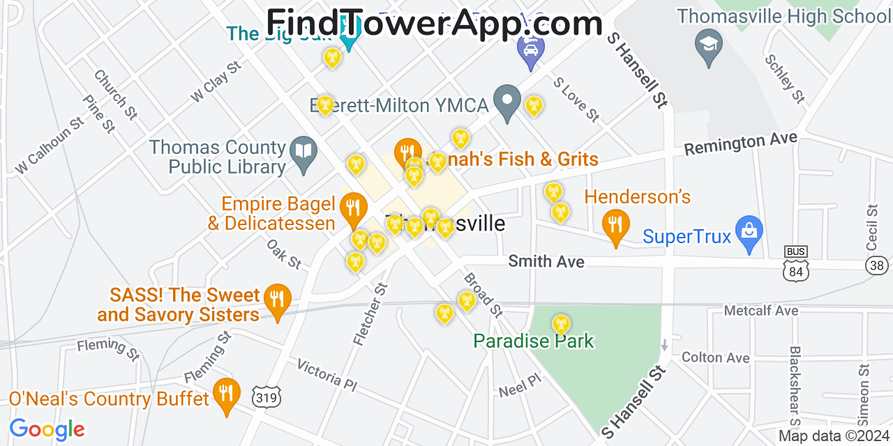 AT&T 4G/5G cell tower coverage map Thomasville, Georgia