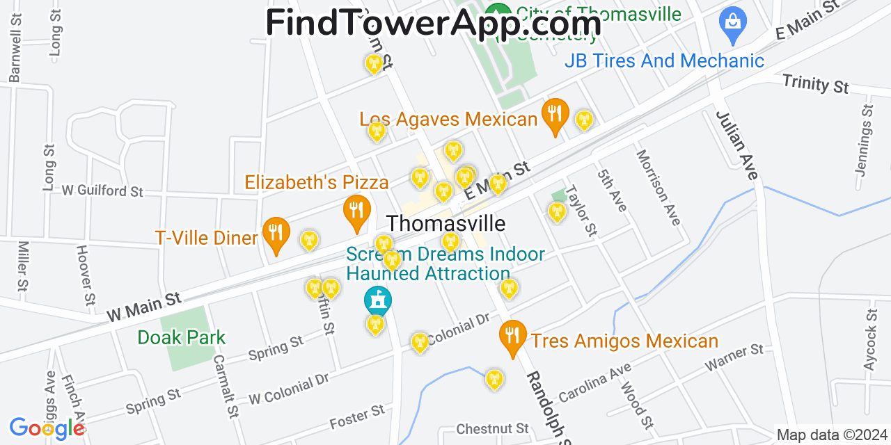 AT&T 4G/5G cell tower coverage map Thomasville, North Carolina