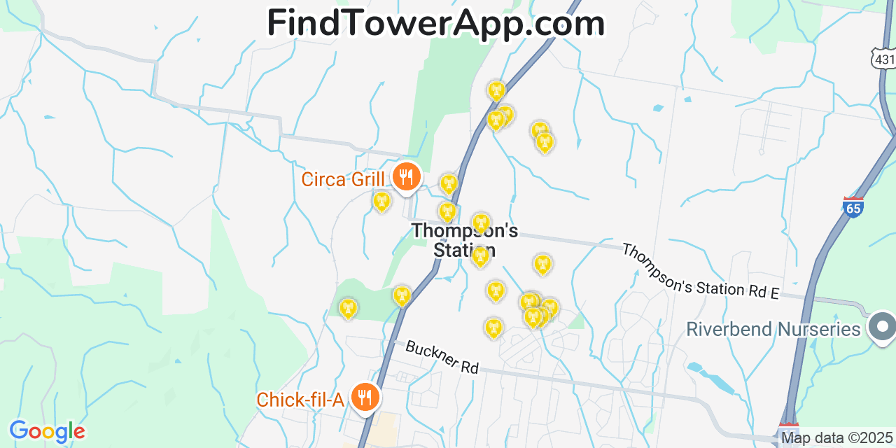 Verizon 4G/5G cell tower coverage map Thompsons Station, Tennessee
