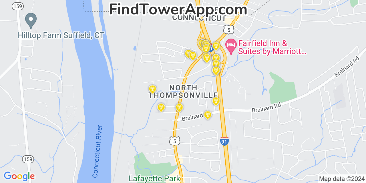 AT&T 4G/5G cell tower coverage map Thompsonville, Connecticut