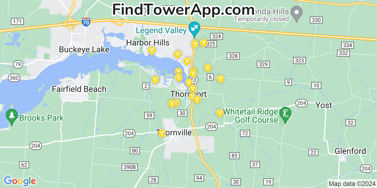 AT&T 4G/5G cell tower coverage map Thornport, Ohio