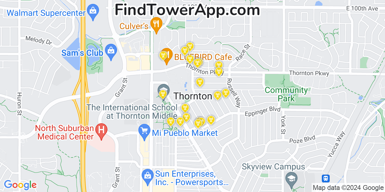 AT&T 4G/5G cell tower coverage map Thornton, Colorado