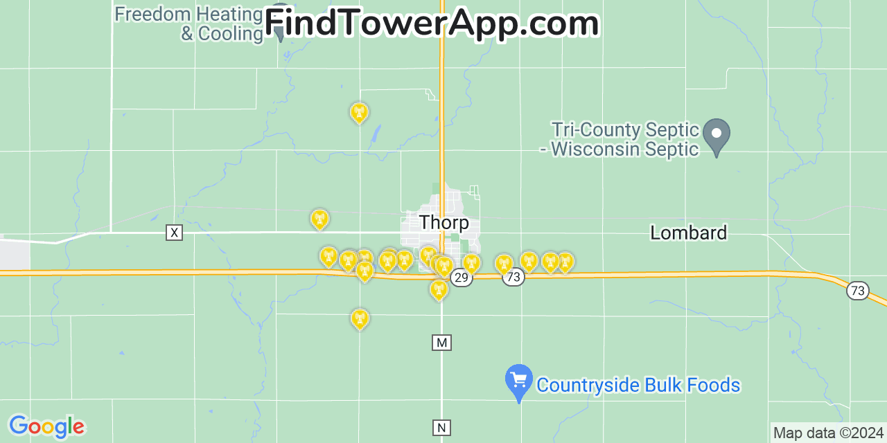 AT&T 4G/5G cell tower coverage map Thorp, Wisconsin