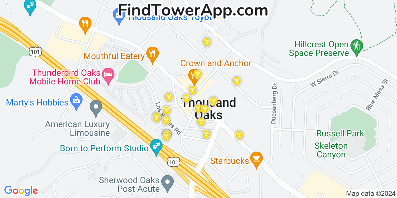 T-Mobile 4G/5G cell tower coverage map Thousand Oaks, California