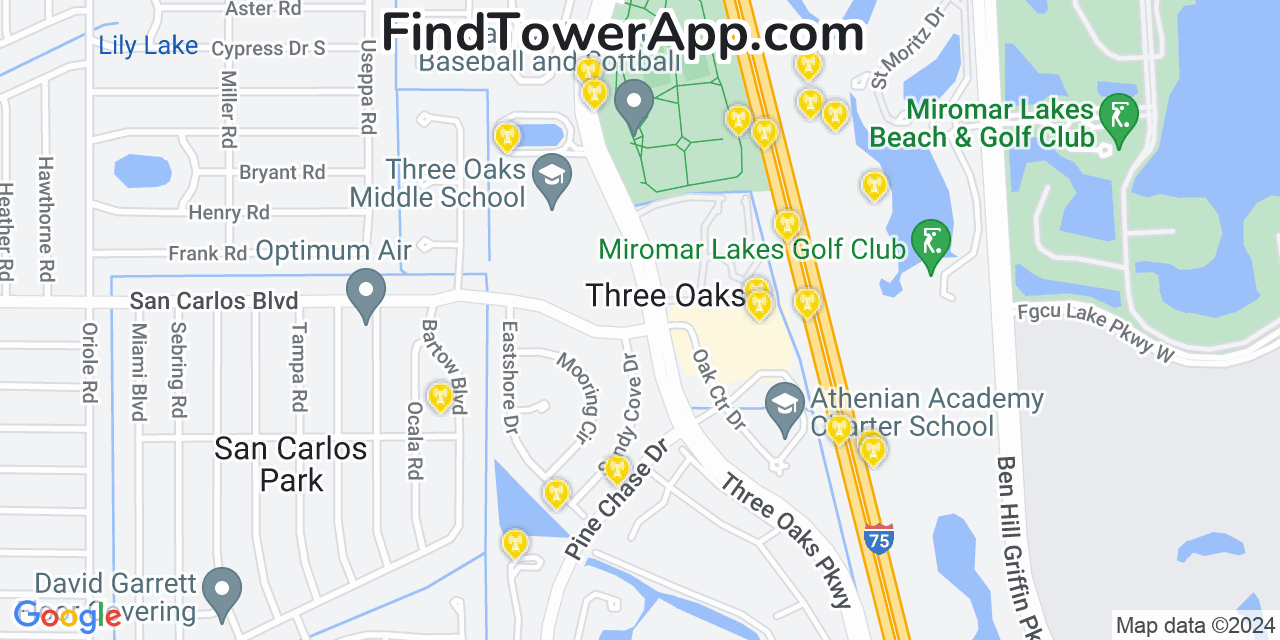 Verizon 4G/5G cell tower coverage map Three Oaks, Florida