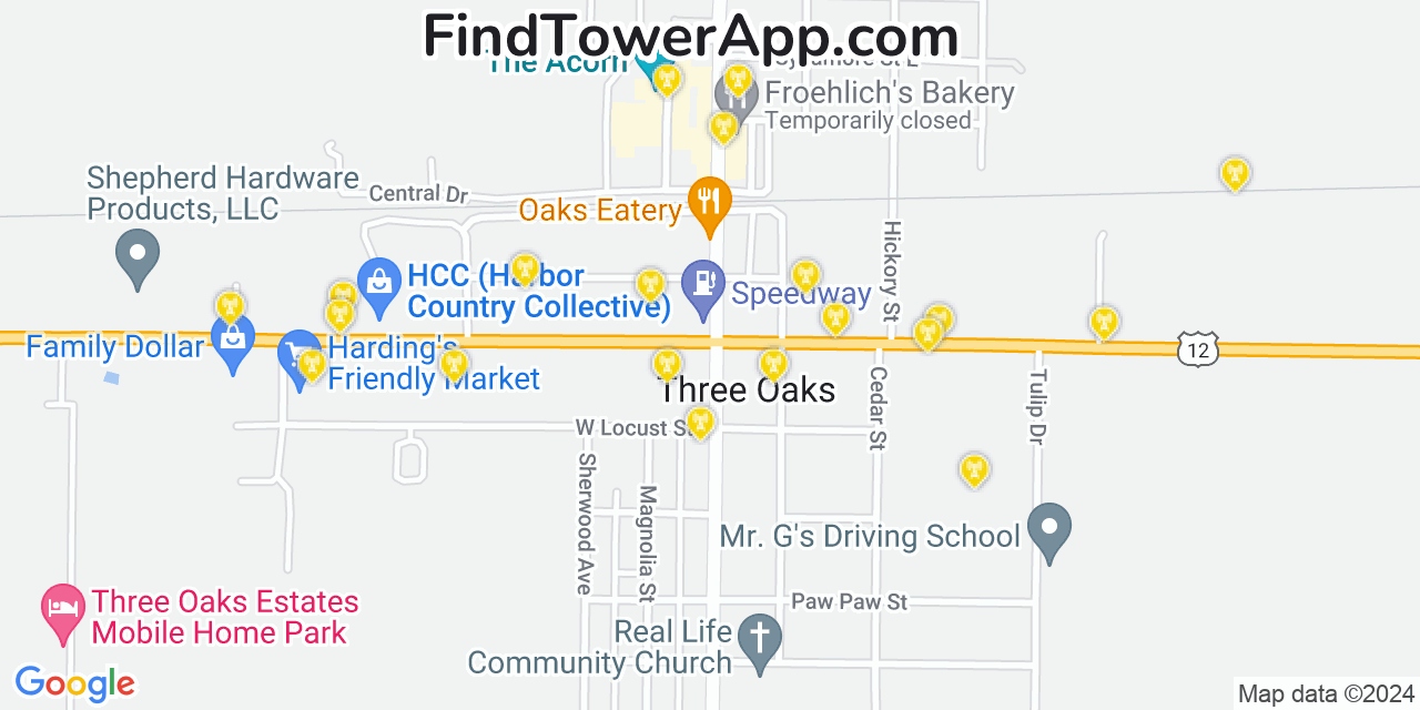 AT&T 4G/5G cell tower coverage map Three Oaks, Michigan