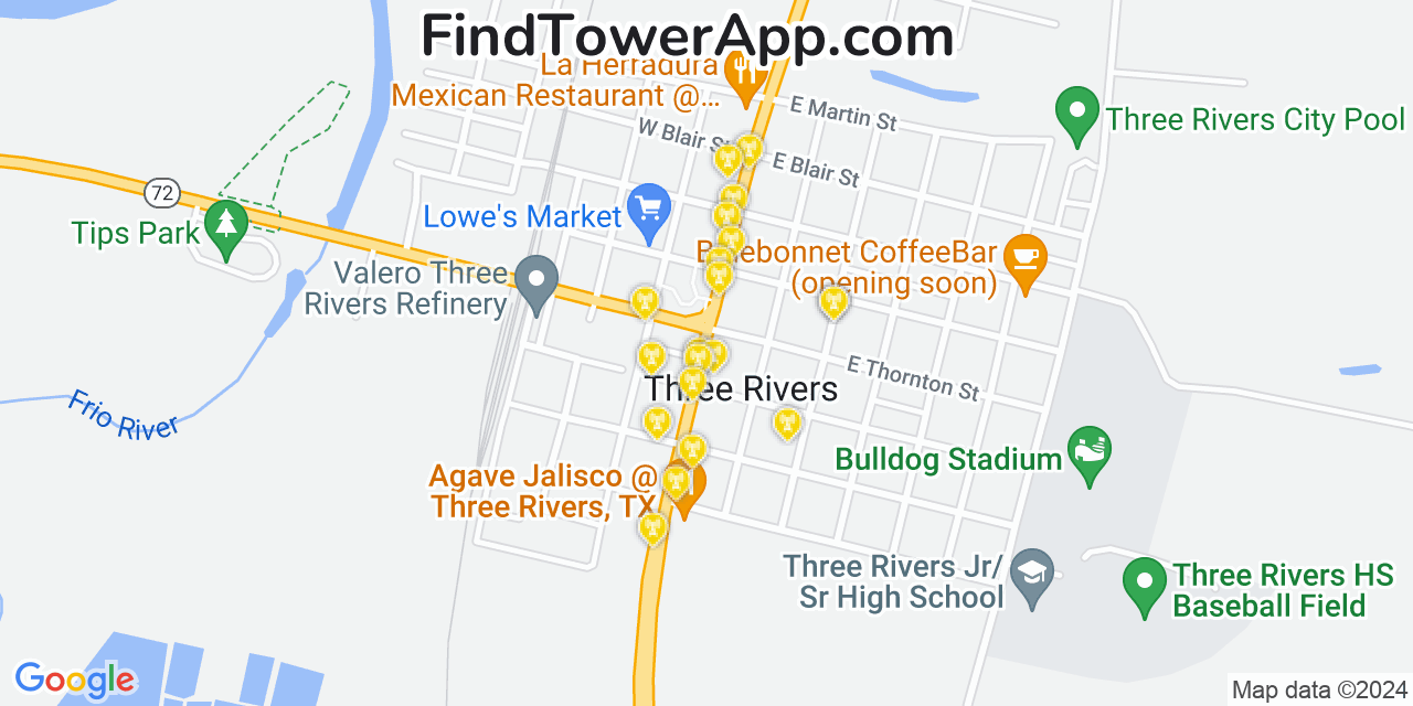 AT&T 4G/5G cell tower coverage map Three Rivers, Texas