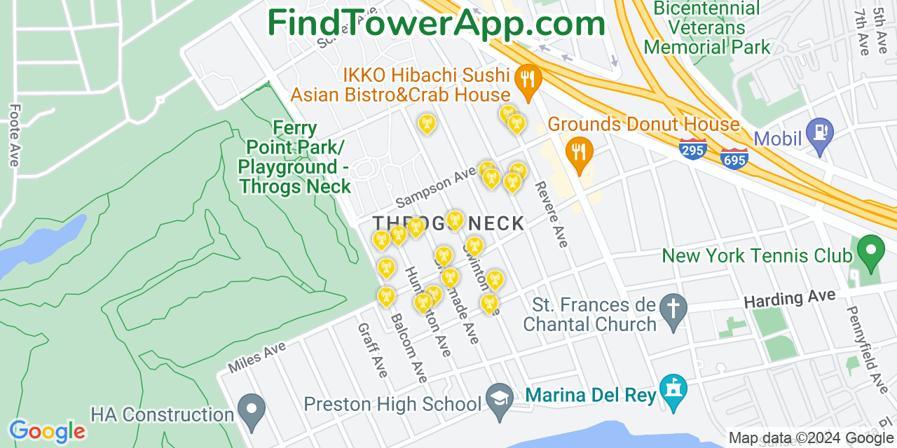 Verizon 4G/5G cell tower coverage map Throgs Neck, New York