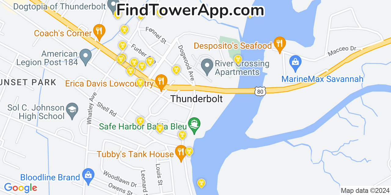 AT&T 4G/5G cell tower coverage map Thunderbolt, Georgia