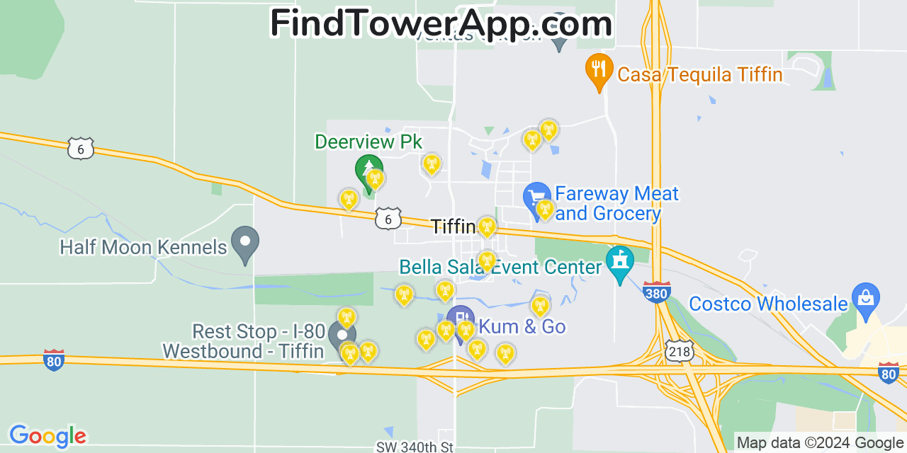 Verizon 4G/5G cell tower coverage map Tiffin, Iowa